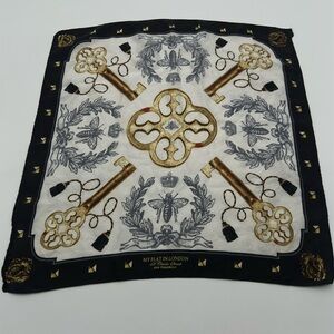 My Flat in London Silk Scarf Golden Keys Bees Crown Print Black Border 100% Silk